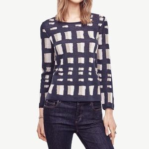 Ann Taylor Lattice Knit Sweater (navy with gold)